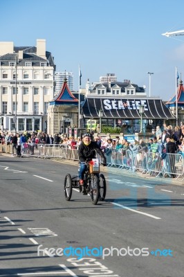 Vehicle Approaching The Finish Line Of The London To Brighton Ve… Stock Photo