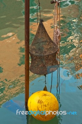 Venice Italy Fishing Gear On Canal Stock Photo