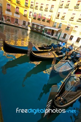 Venice Italy Gondolas On Canal Stock Photo