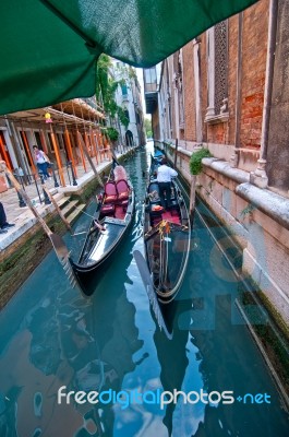 Venice Italy Gondolas On Canal Stock Photo