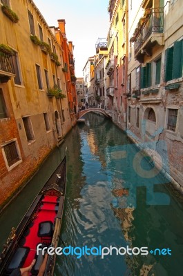 Venice Italy Gondolas On Canal Stock Photo