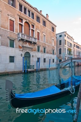 Venice Italy Gondolas On Canal Stock Photo