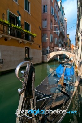 Venice Italy Gondolas On Canal Stock Photo