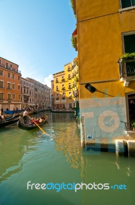 Venice Italy Gondolas On Canal Stock Photo