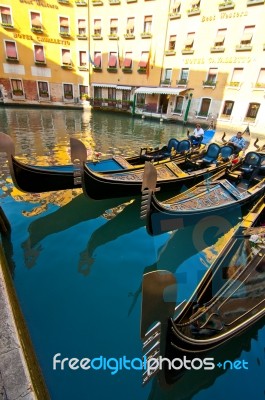 Venice Italy Gondolas On Canal Stock Photo