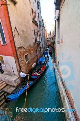 Venice Italy Gondolas On Canal Stock Photo