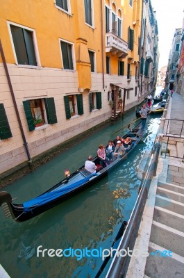 Venice Italy Gondolas On Canal Stock Photo