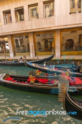 Venice Italy Gondolas On Canal Stock Photo