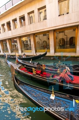 Venice Italy Gondolas On Canal Stock Photo