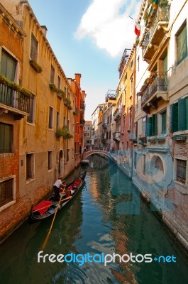 Venice Italy Gondolas On Canal Stock Photo