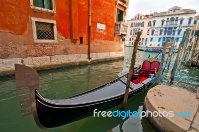 Venice Italy Gondolas On Canal Stock Photo