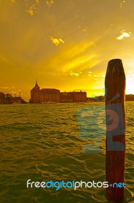 Venice Italy Lagune View With Bricole Stock Photo