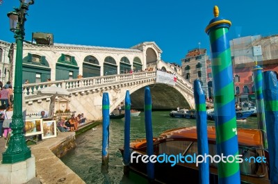 Venice Italy Rialto Bridge View Stock Photo