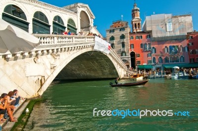 Venice Italy Rialto Bridge View Stock Photo