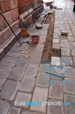 Venice Italy Road Work In Progress Stock Photo