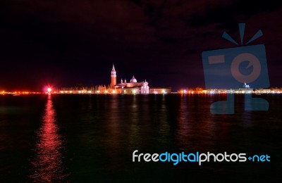 Venice Italy Saint George Island By Night Stock Photo