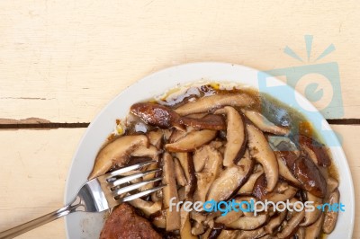 Venison Deer Game Filet And Wild Mushrooms Stock Photo