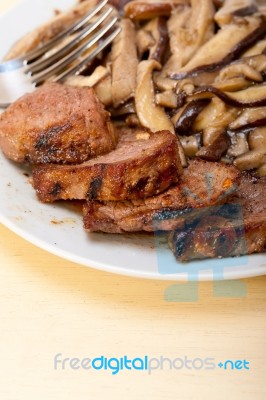 Venison Deer Game Filet And Wild Mushrooms Stock Photo