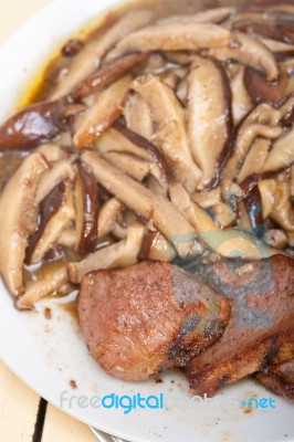 Venison Deer Game Filet And Wild Mushrooms Stock Photo