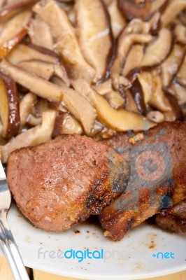 Venison Deer Game Filet And Wild Mushrooms Stock Photo