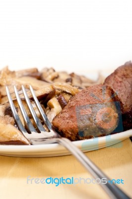 Venison Deer Game Filet And Wild Mushrooms Stock Photo