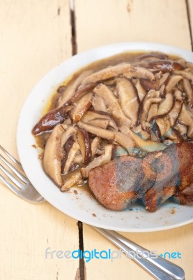 Venison Deer Game Filet And Wild Mushrooms Stock Photo