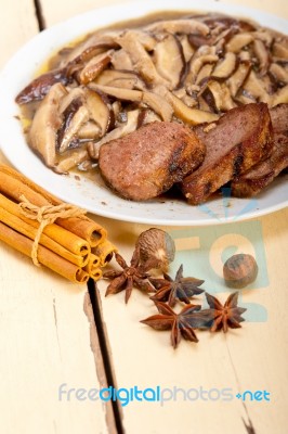 Venison Deer Game Filet And Wild Mushrooms Stock Photo