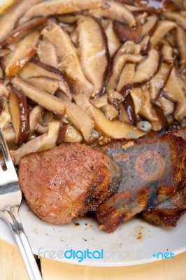 Venison Deer Game Filet And Wild Mushrooms Stock Photo