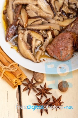 Venison Deer Game Filet And Wild Mushrooms Stock Photo