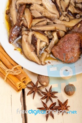 Venison Deer Game Filet And Wild Mushrooms Stock Photo