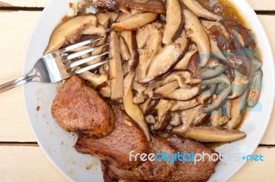 Venison Deer Game Filet And Wild Mushrooms Stock Photo