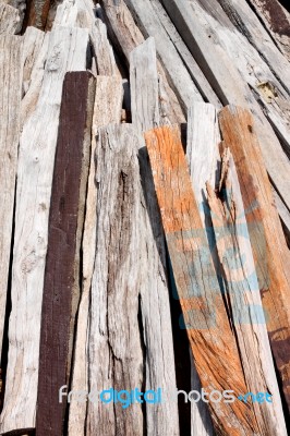 Vertical Pile Of Recycle Lumbers Stock Photo