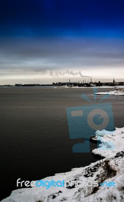 Vertical Winter Finland Industrial Region Background Backdrop Stock Photo