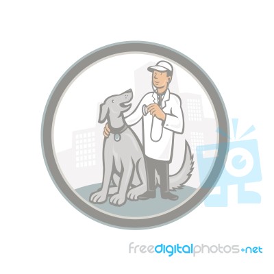 Veterinarian Vet With Pet Dog Cartoon Stock Image