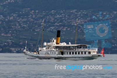 Vevey Steaming Along Lake Geneva Near Montreux In Switzerland Stock Photo