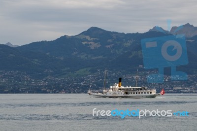 Vevey Steaming Along Lake Geneva Near Montreux In Switzerland Stock Photo