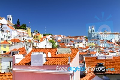 Vibrant Rooftops Of Lisbon In Spring Stock Photo