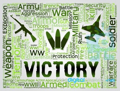 Victory Words Means Winning Battle And Victorious Stock Image