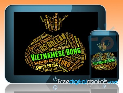 Vietnamese Dong Means Exchange Rate And Banknote Stock Image