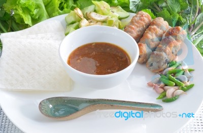 Vietnamese Meatball Wraps Stock Photo