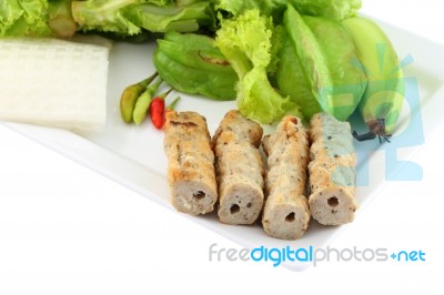 Vietnamese Style Food Set Focus Pork On White Background Stock Photo