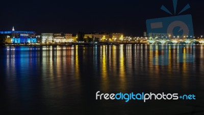 View Across The River Garonne In Bordeaux At Night Stock Photo