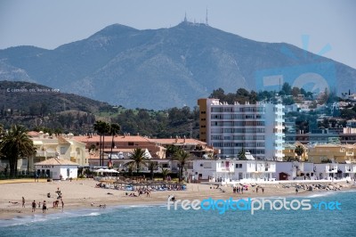 View Along The Beach To Cala De Mijas Stock Photo