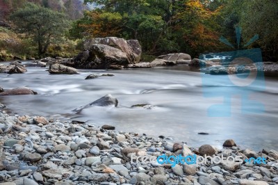 View Along The Glaslyn River In Autumn Stock Photo