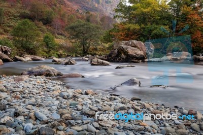 View Along The Glaslyn River In Autumn Stock Photo