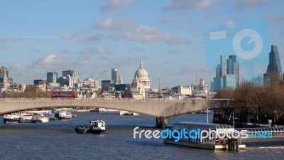 View Along The River Thames Towards St Paul's Cathedral Stock Photo