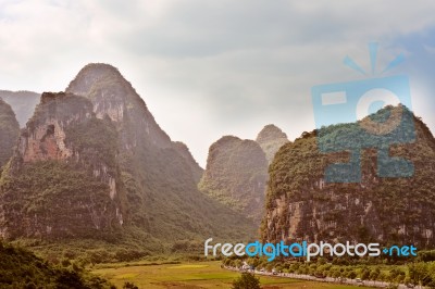 View At Karst Mountains Near Guilin In China Stock Photo