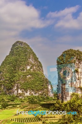 View At Karst Mountains Near Guilin In China Stock Photo