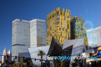 View At Sunrise Of Buildings In Las Vegas Stock Photo