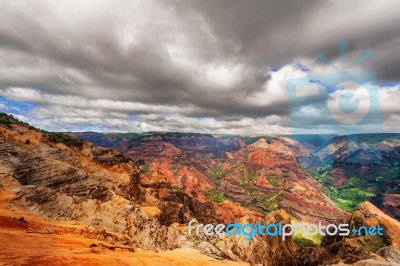 View At The Waimea Canyon  On  Kauai Island In Hawaii Stock Photo